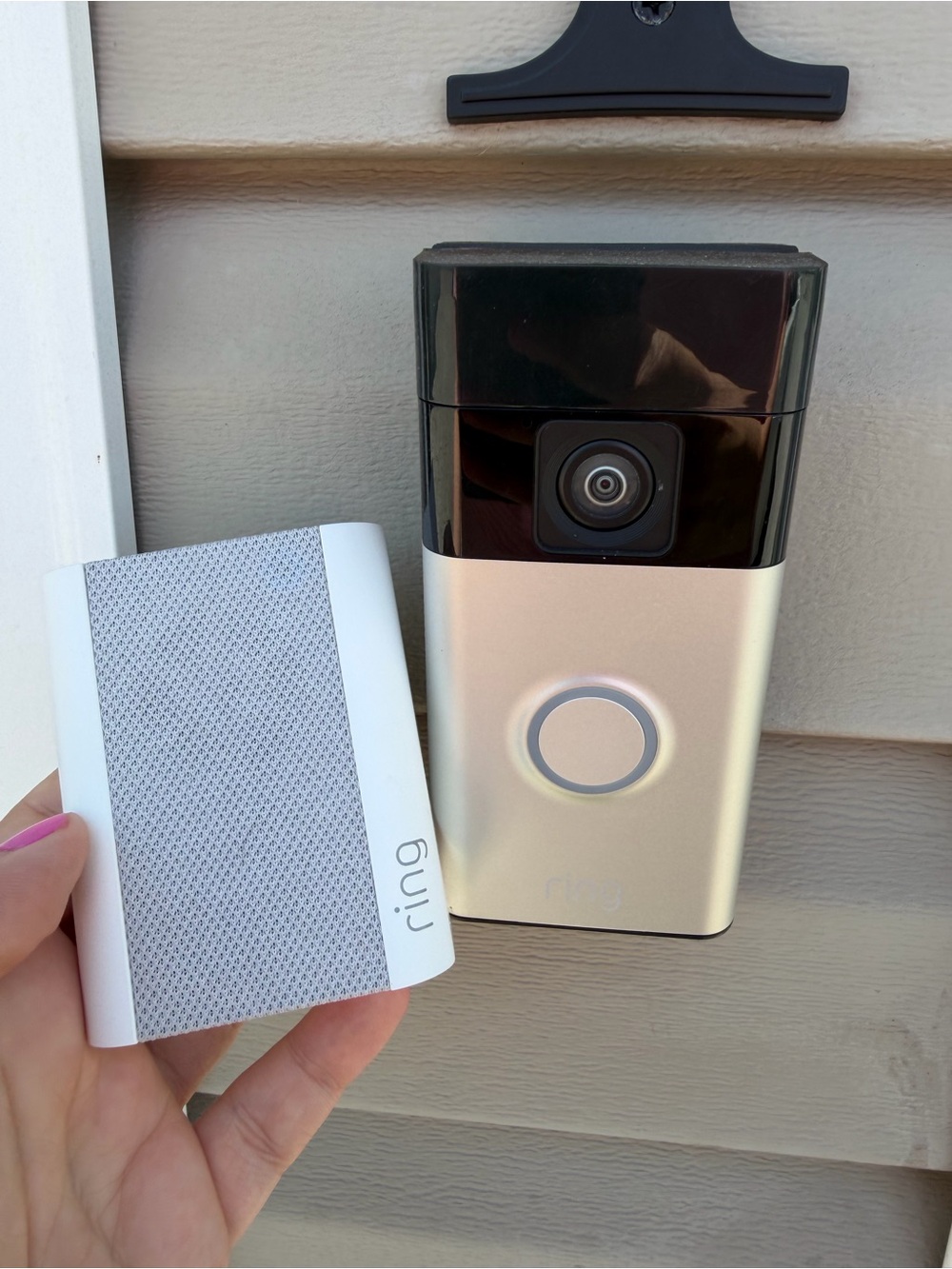 Ring Video Doorbell in Silver and Black with White Chime